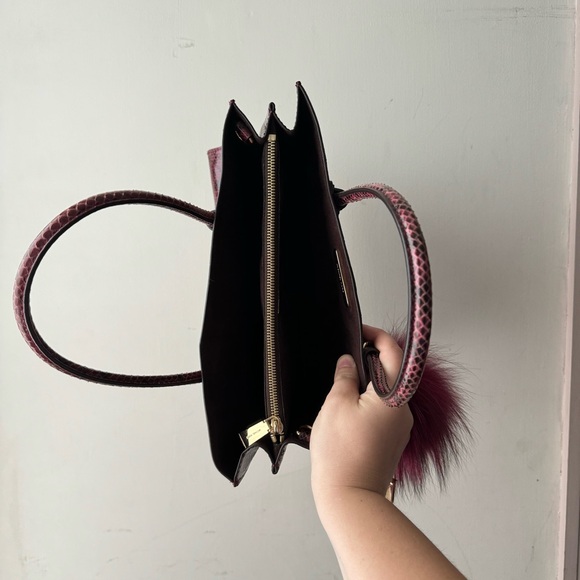 Michael Kors | Red Large Mercer Genuine Snakeskin Tote Bag - Picture 14 of 15